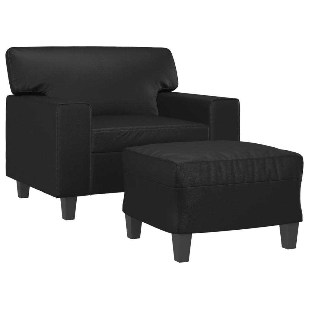 Fotoliu canapea cu taburet, negru, 60 cm, piele ecologică