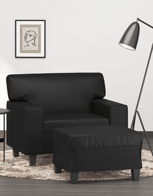 Încărcați imaginea în vizualizatorul Galerie, Fotoliu canapea cu taburet, negru, 60 cm, piele ecologică
