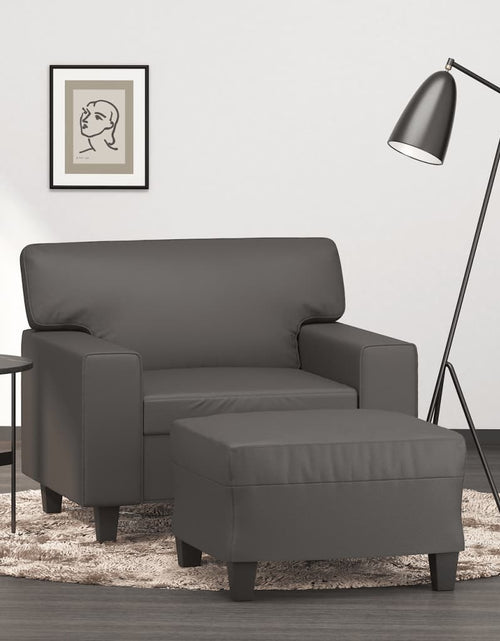 Încărcați imaginea în vizualizatorul Galerie, Fotoliu canapea cu taburet, gri, 60 cm, piele ecologică
