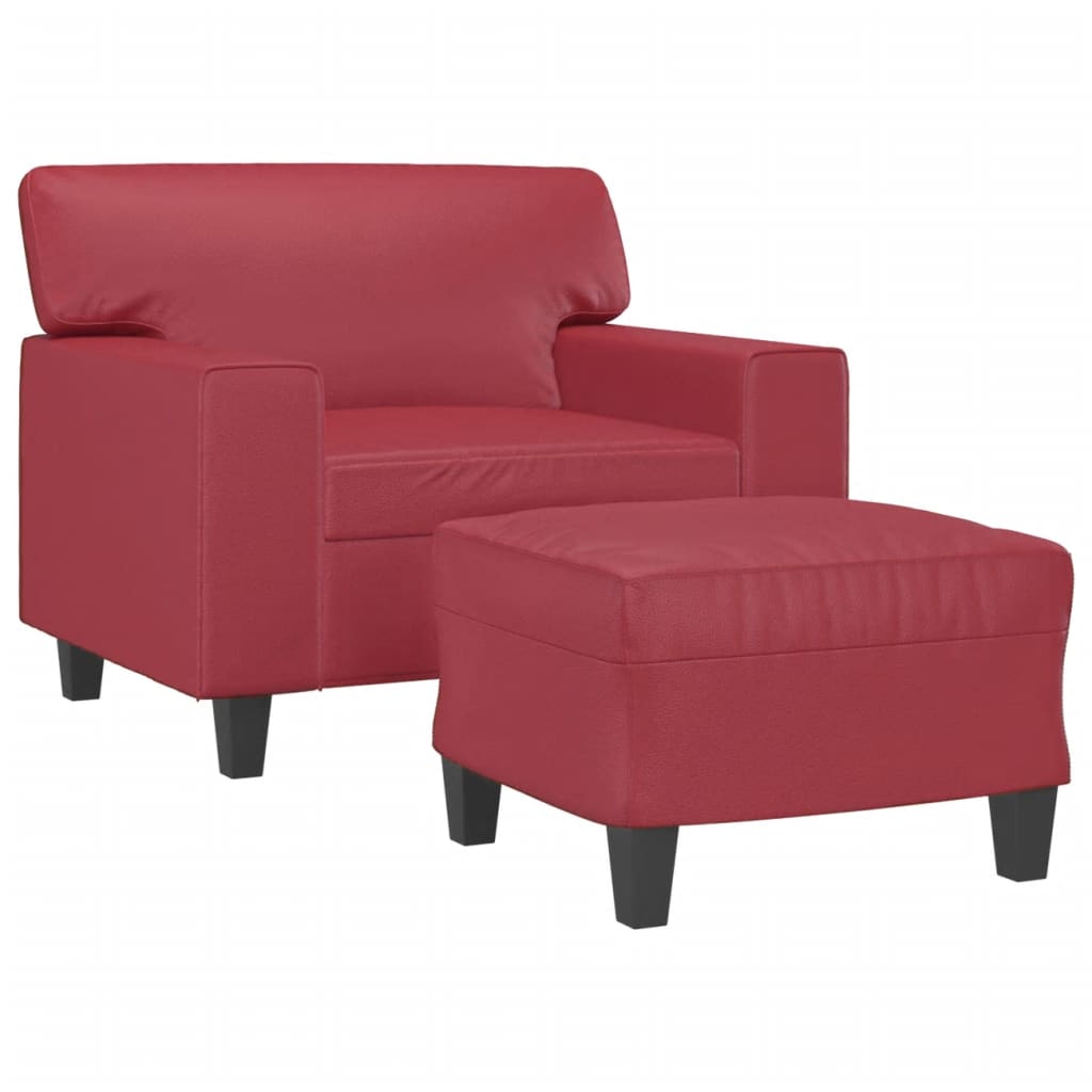 Fotoliu canapea cu taburet, roșu vin, 60 cm, piele ecologică