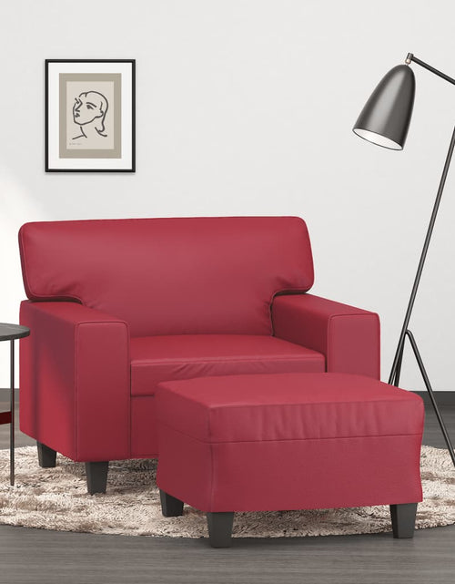 Загрузите изображение в средство просмотра галереи, Fotoliu canapea cu taburet, roșu vin, 60 cm, piele ecologică
