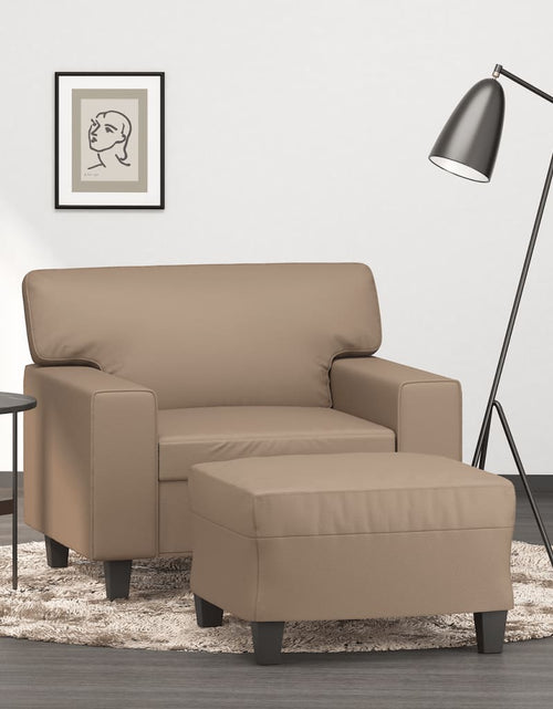 Încărcați imaginea în vizualizatorul Galerie, Fotoliu canapea cu taburet, cappuccino, 60 cm, piele ecologică
