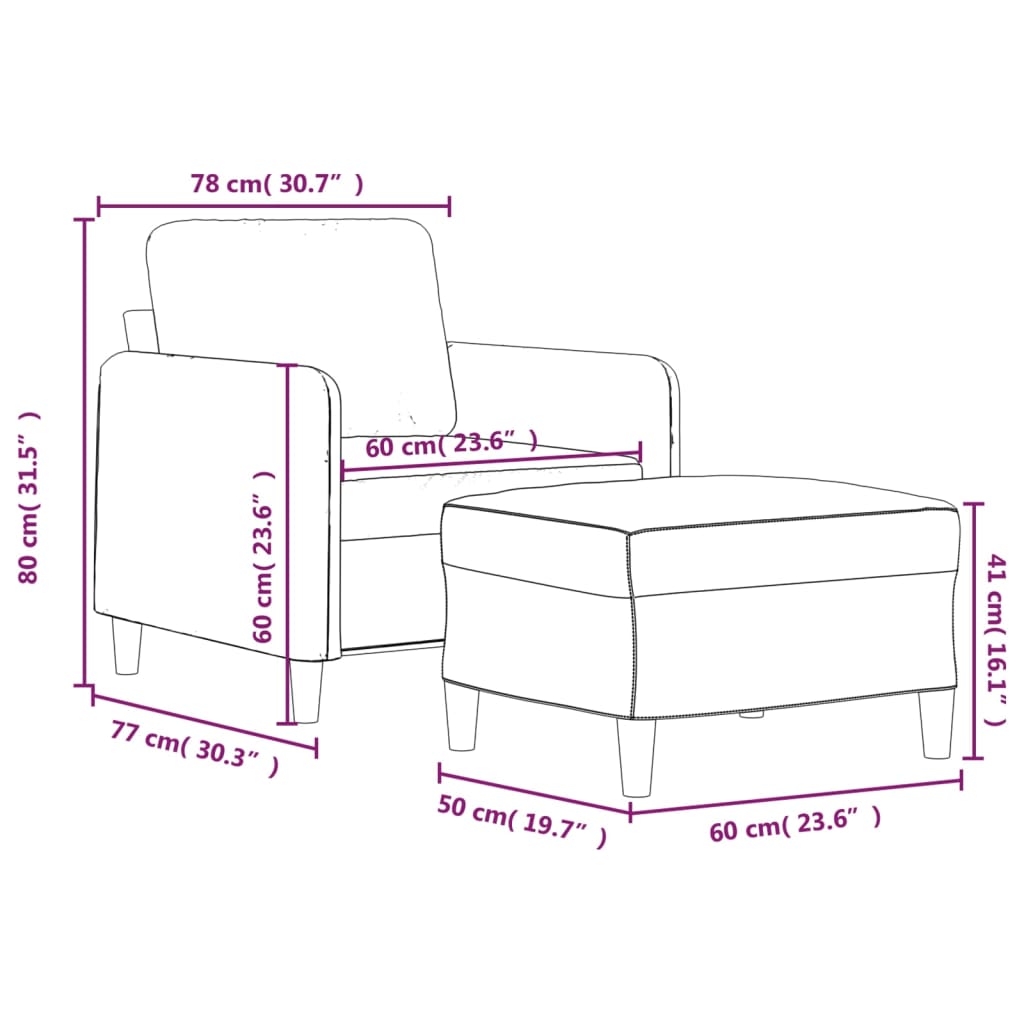Fotoliu canapea cu taburet, gri deschis, 60 cm, catifea
