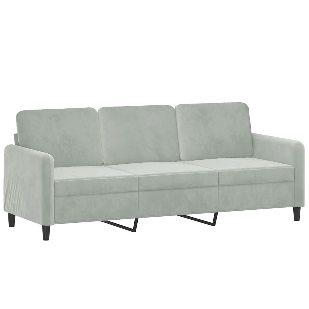 Canapea cu 3 locuri și taburet, gri deschis, 180 cm, catifea