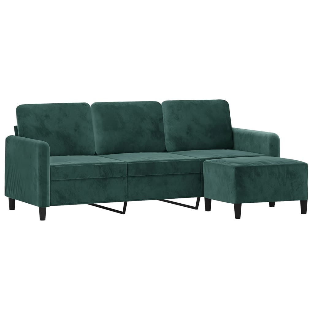 Canapea cu 3 locuri și taburet, verde închis, 180 cm, catifea