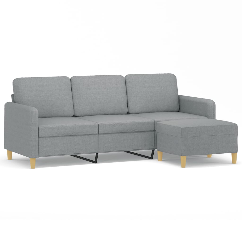 Canapea cu 3 locuri și taburet, gri deschis, 180 cm, textil