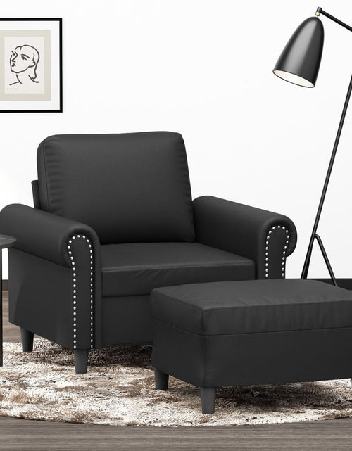 Încărcați imaginea în vizualizatorul Galerie, Fotoliu canapea cu taburet, negru, 60 cm, piele ecologică
