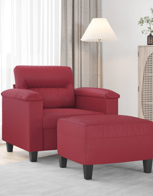 Încărcați imaginea în vizualizatorul Galerie, Fotoliu canapea cu taburet, roșu vin, 60 cm, piele ecologică
