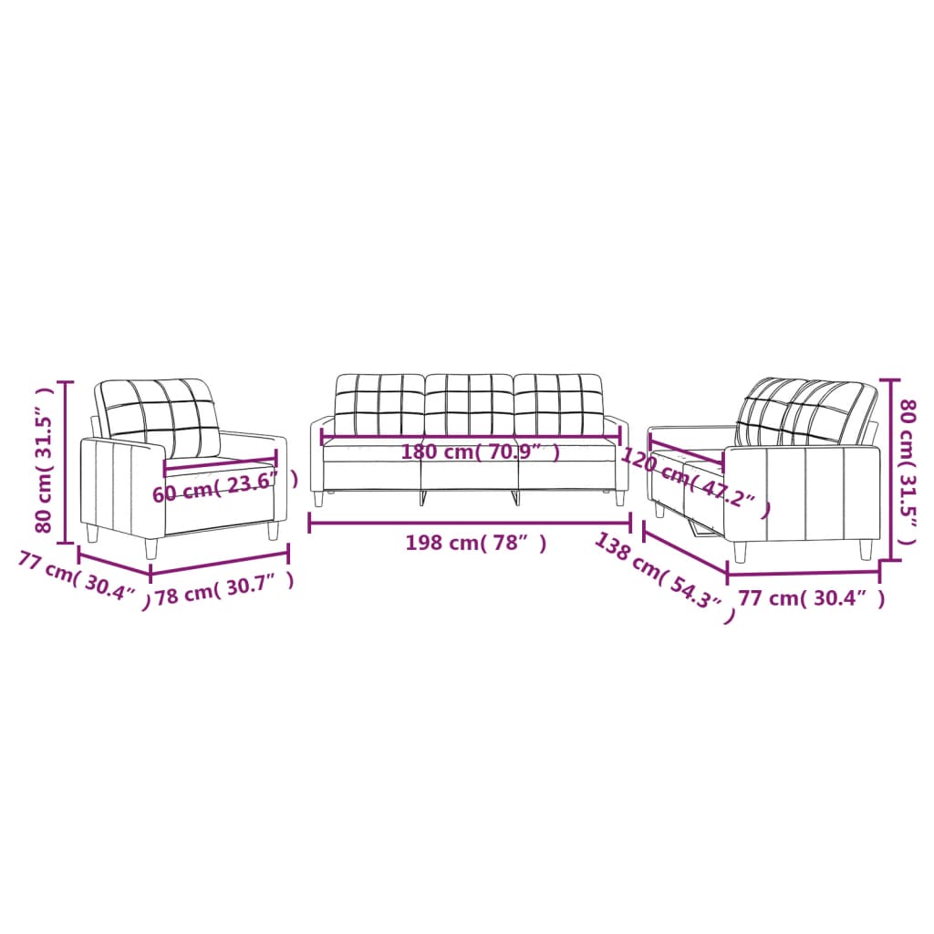 Set de canapele cu perne, 3 piese, galben deschis, textil