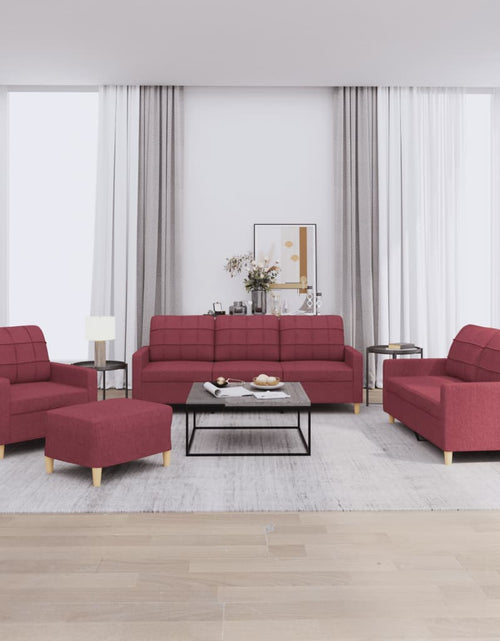 Încărcați imaginea în vizualizatorul Galerie, Set canapea cu perne, 4 piese, roșu vin, material textil
