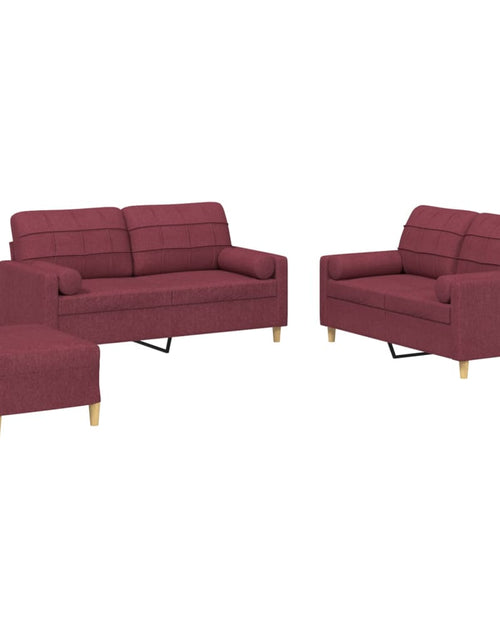 Încărcați imaginea în vizualizatorul Galerie, Set canapea cu perne, 3 piese, roșu vin, material textil

