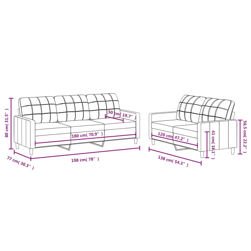 Set de canapele cu perne, 2 piese, gri deschis, textil