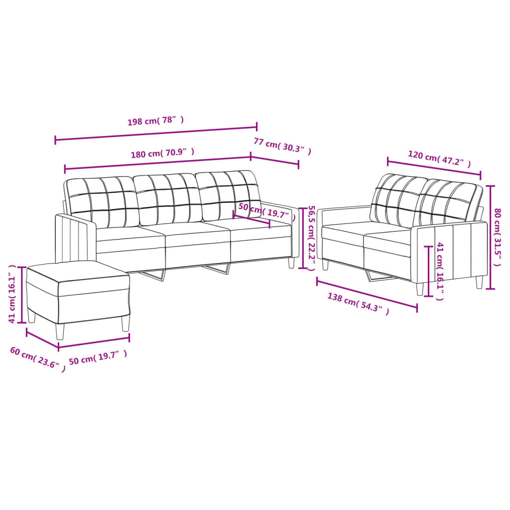 Set de canapele cu perne, 3 piese, gri închis, textil