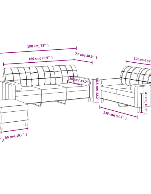 Încărcați imaginea în vizualizatorul Galerie, Set de canapele cu perne, 3 piese, maro, textil
