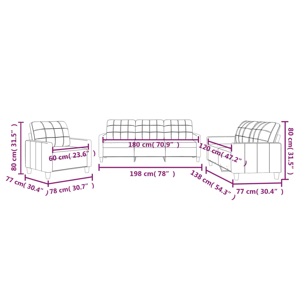 Set de canapele cu perne, 3 piese, gri, piele ecologică