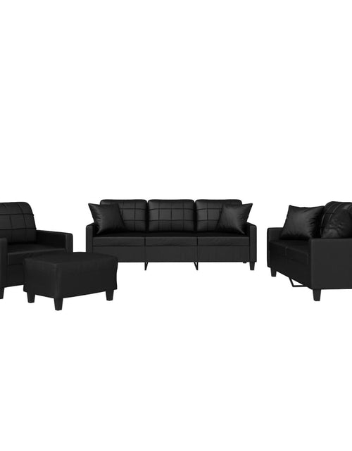 Încărcați imaginea în vizualizatorul Galerie, Set de canapele cu perne, 4 piese, negru, piele ecologică
