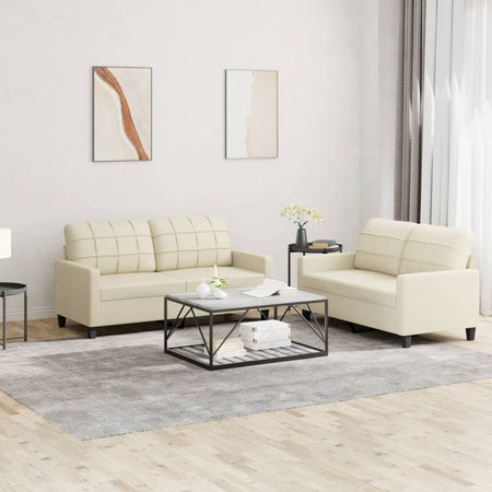 Set de canapele cu perne, 2 piese, crem, piele ecologică