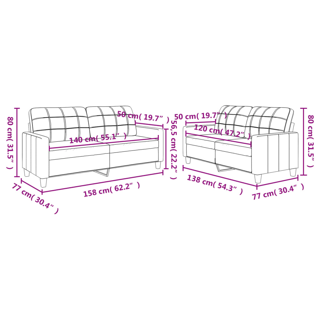 Set de canapele cu perne, 2 piese, gri, piele ecologică