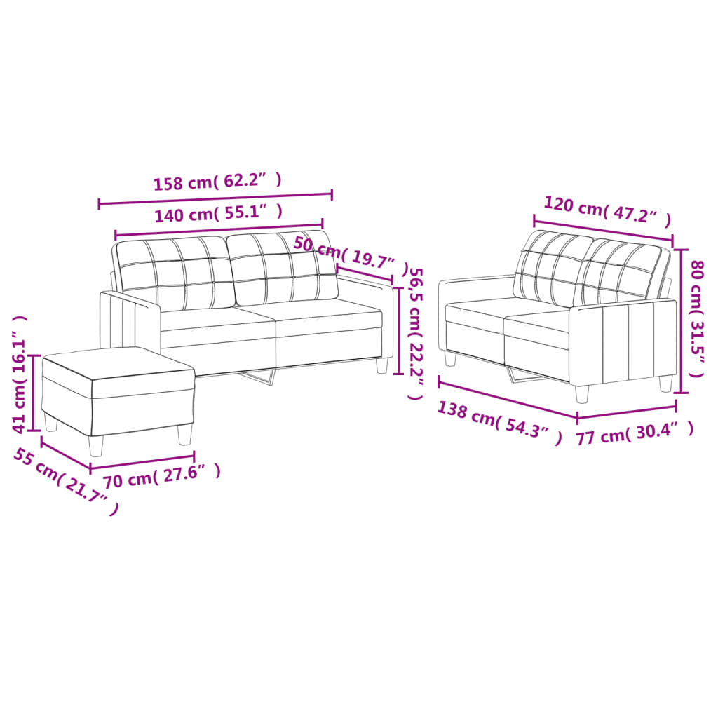 Set de canapele cu perne, 3 piese, gri, piele ecologică