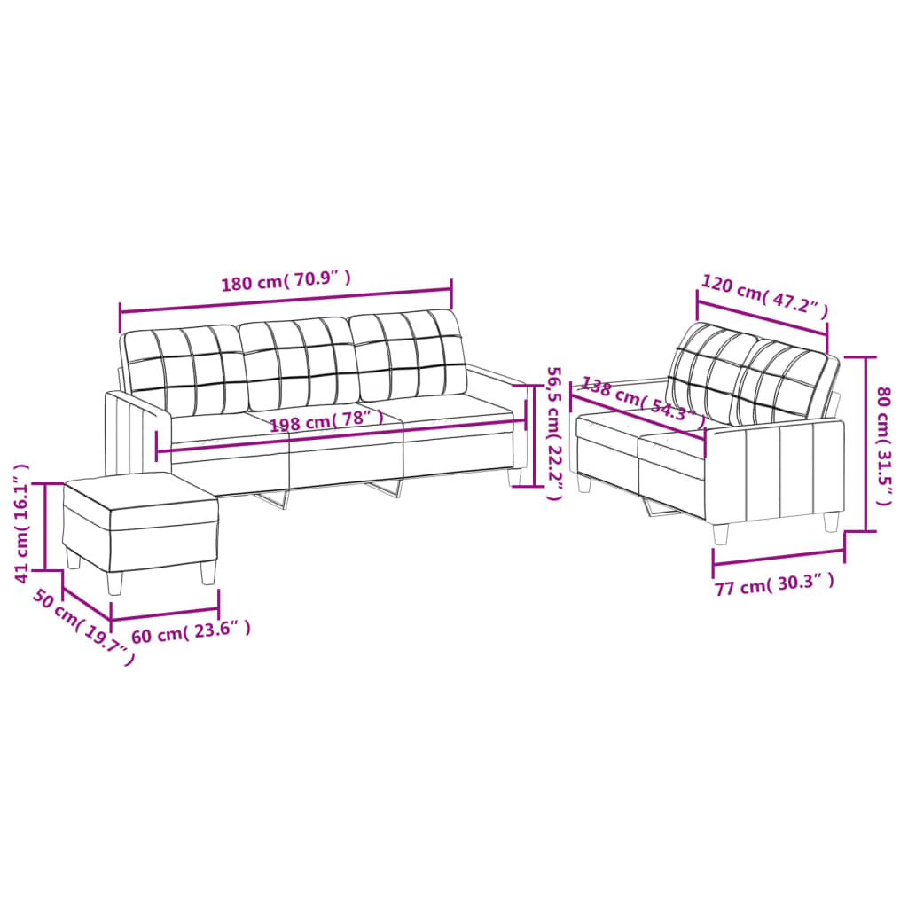 Set de canapele cu perne, 3 piese, cappuccino, piele ecologică