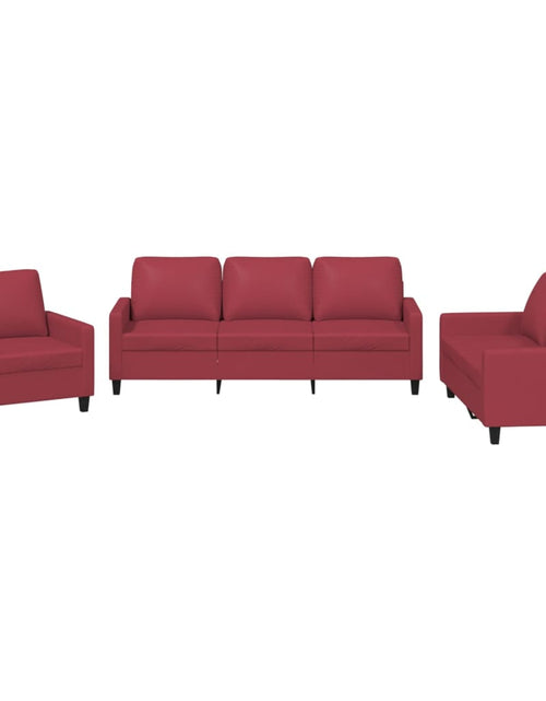 Încărcați imaginea în vizualizatorul Galerie, Set de canapele cu perne, 3 piese, roșu vin, piele ecologică
