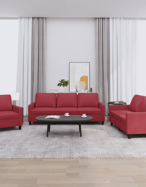 Încărcați imaginea în vizualizatorul Galerie, Set de canapele cu perne, 3 piese, roșu vin, piele ecologică

