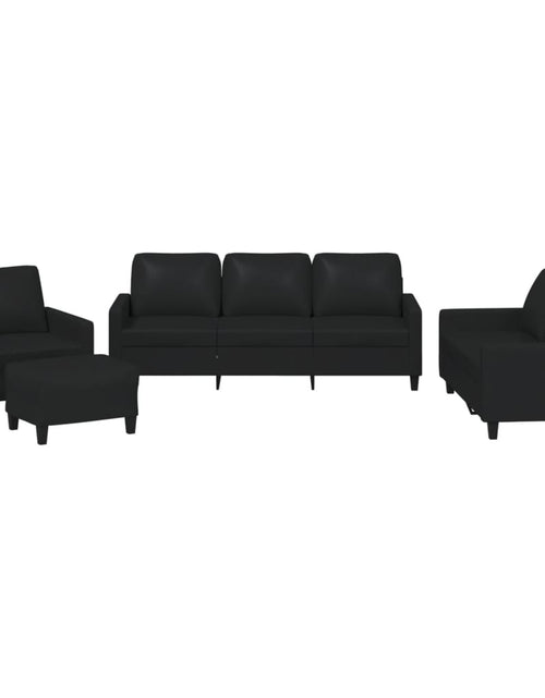 Încărcați imaginea în vizualizatorul Galerie, Set de canapele cu perne, 4 piese, negru, piele ecologică

