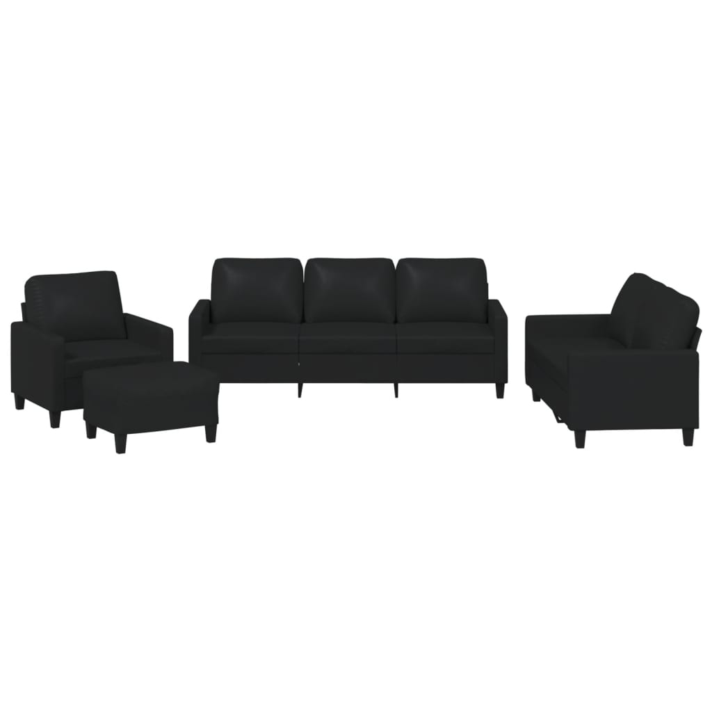Set de canapele cu perne, 4 piese, negru, piele ecologică