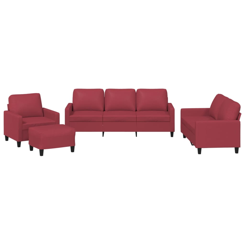 Set de canapele cu perne, 4 piese, roșu vin, piele ecologică