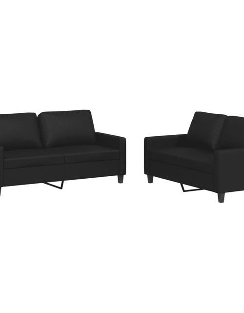Încărcați imaginea în vizualizatorul Galerie, Set de canapele cu perne, 2 piese, negru, piele ecologică
