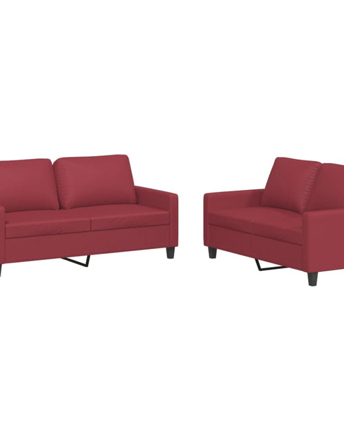 Încărcați imaginea în vizualizatorul Galerie, Set de canapele cu perne, 2 piese, roșu vin, piele ecologică
