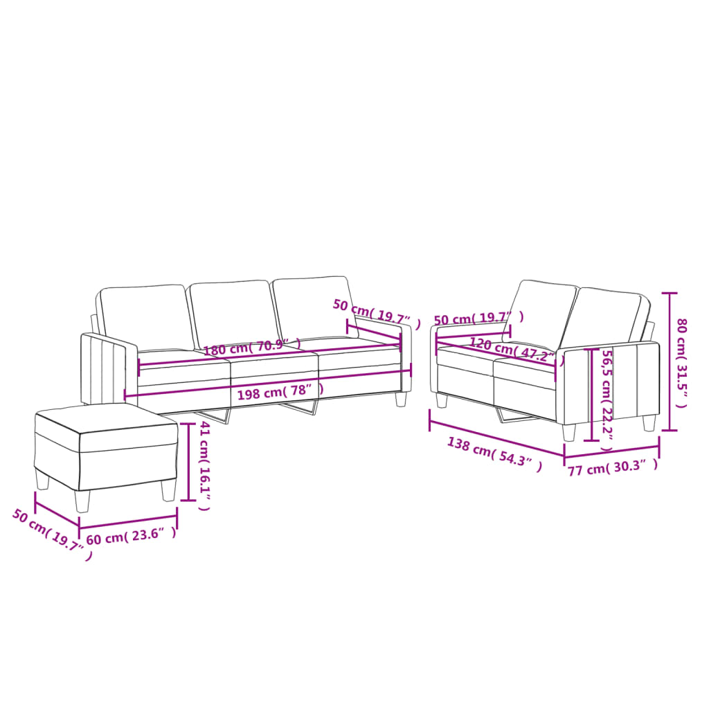 Set de canapele cu perne, 3 piese, cappuccino, piele ecologică