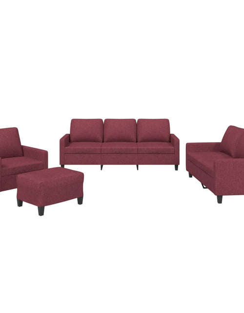 Încărcați imaginea în vizualizatorul Galerie, Set canapea cu perne, 4 piese, roșu vin, material textil
