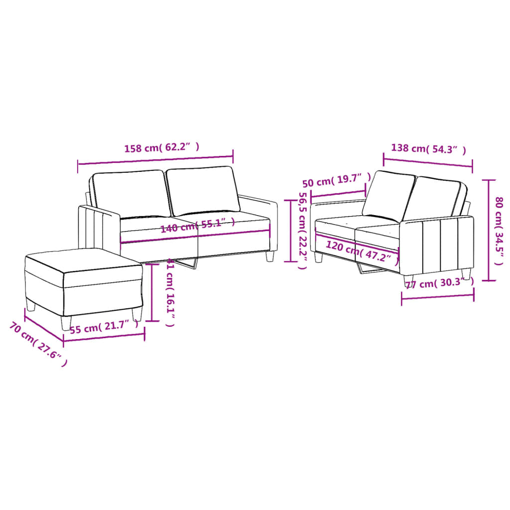 Set de canapea cu perne, 3 piese, gri taupe, material textil