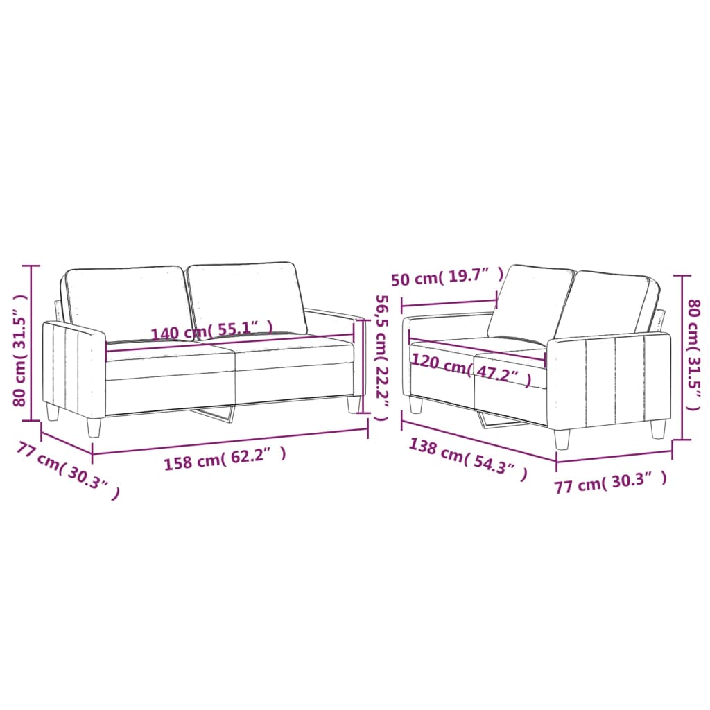 Set de canapele cu perne, 2 piese, gri închis, catifea