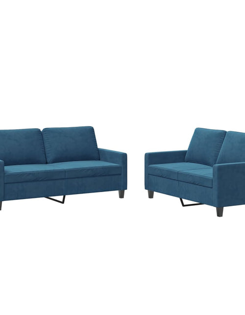 Încărcați imaginea în vizualizatorul Galerie, Set de canapele cu perne, 2 piese, albastru, catifea
