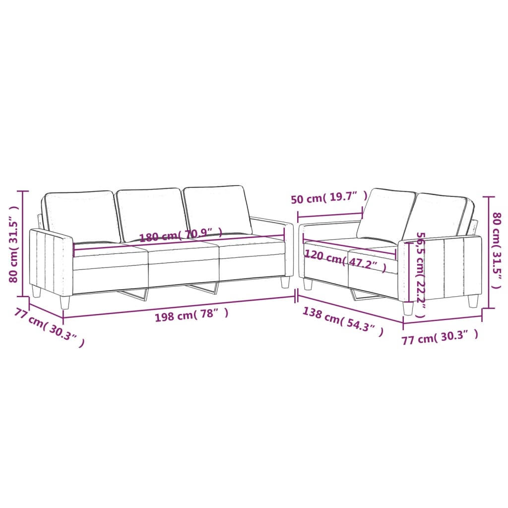 Set de canapele cu perne, 2 piese, roz, catifea