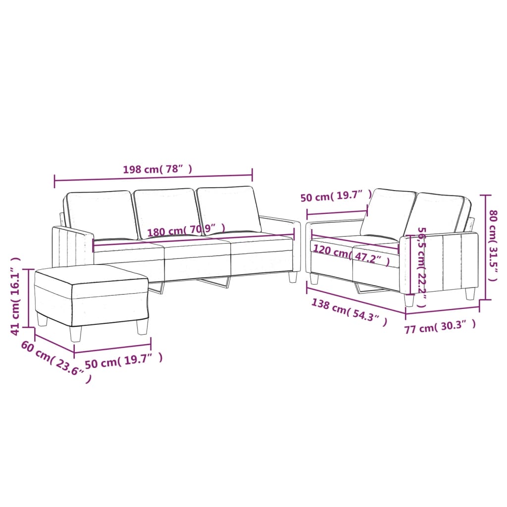 Set de canapele cu perne, 3 piese, galben, catifea