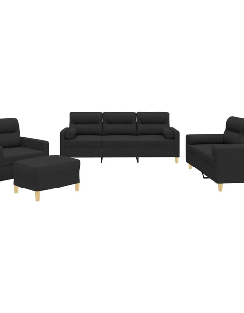 Încărcați imaginea în vizualizatorul Galerie, Set de canapele cu perne, 4 piese, negru, material textil
