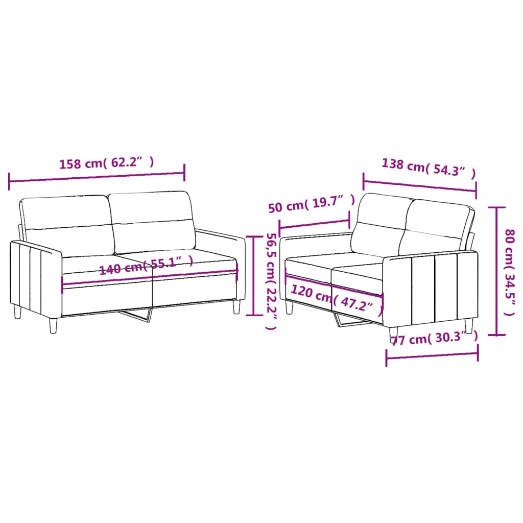 Set de canapele cu perne, 2 piese, gri închis, textil