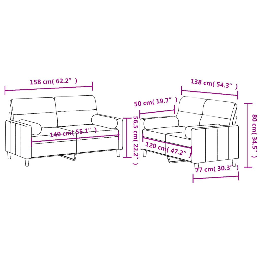 Set de canapele cu perne, 2 piese, gri închis, material textil