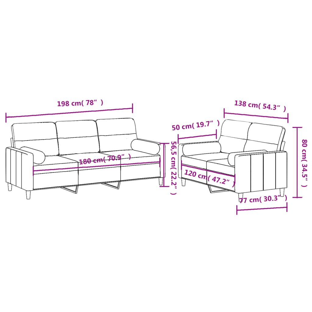 Set canapea cu perne, 2 piese, roșu vin, material textil