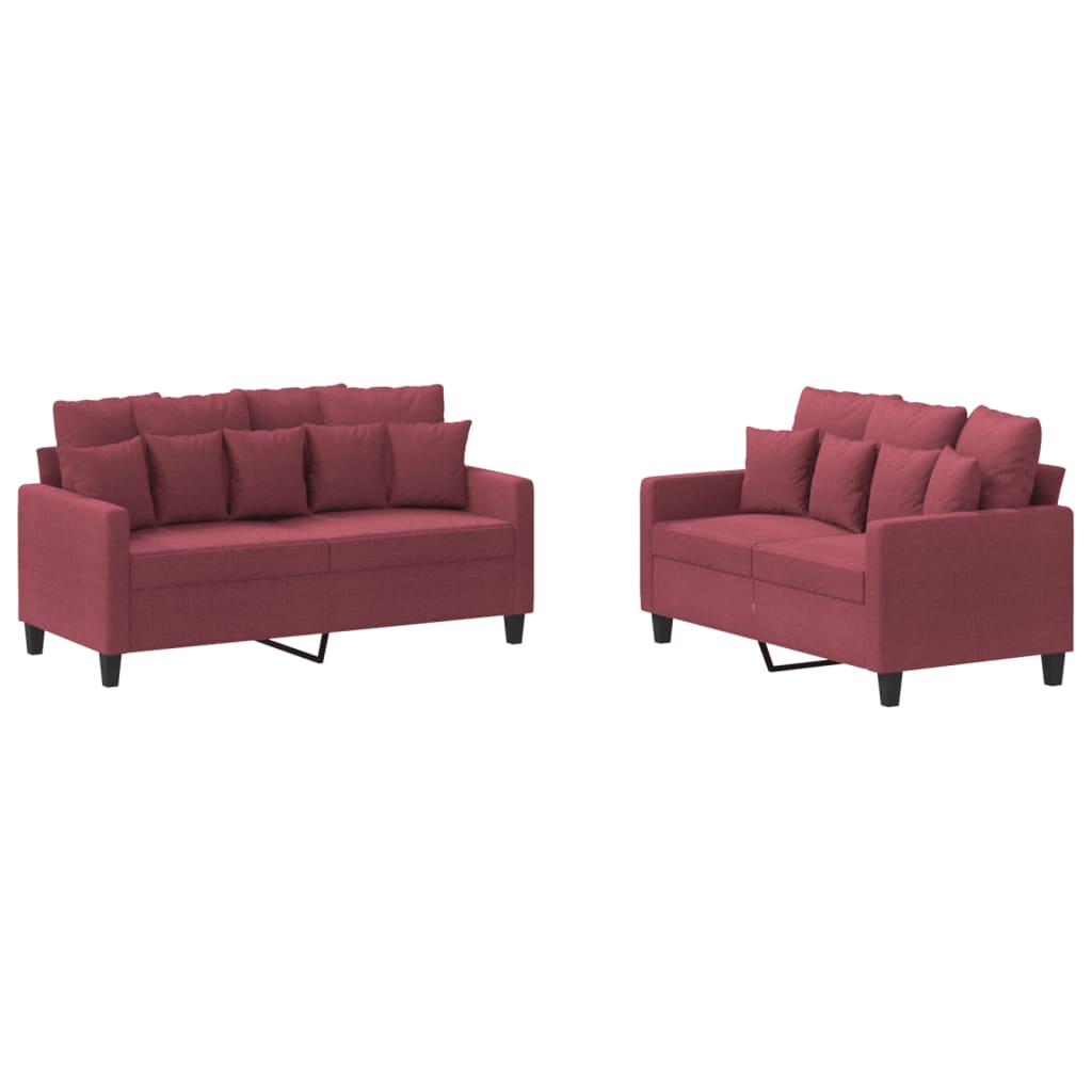 Set canapea cu perne, 2 piese, roșu vin, material textil