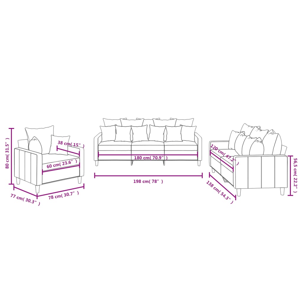 Set de canapele cu perne, 3 piese, negru, catifea