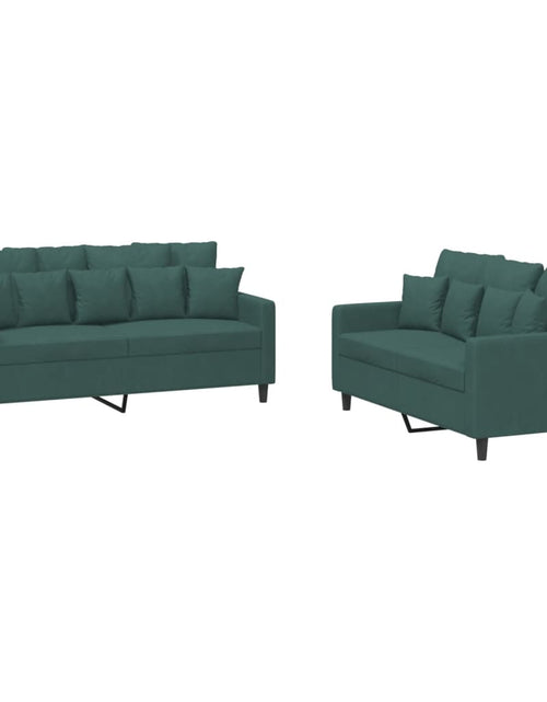 Încărcați imaginea în vizualizatorul Galerie, Set de canapele cu perne, 2 piese, verde închis, catifea
