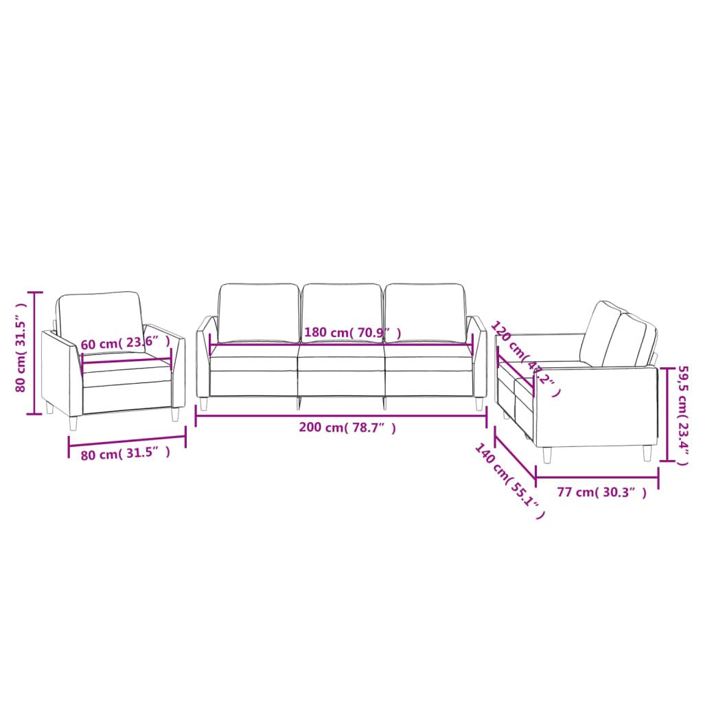 Set de canapele cu perne, 3 piese, negru, piele ecologică