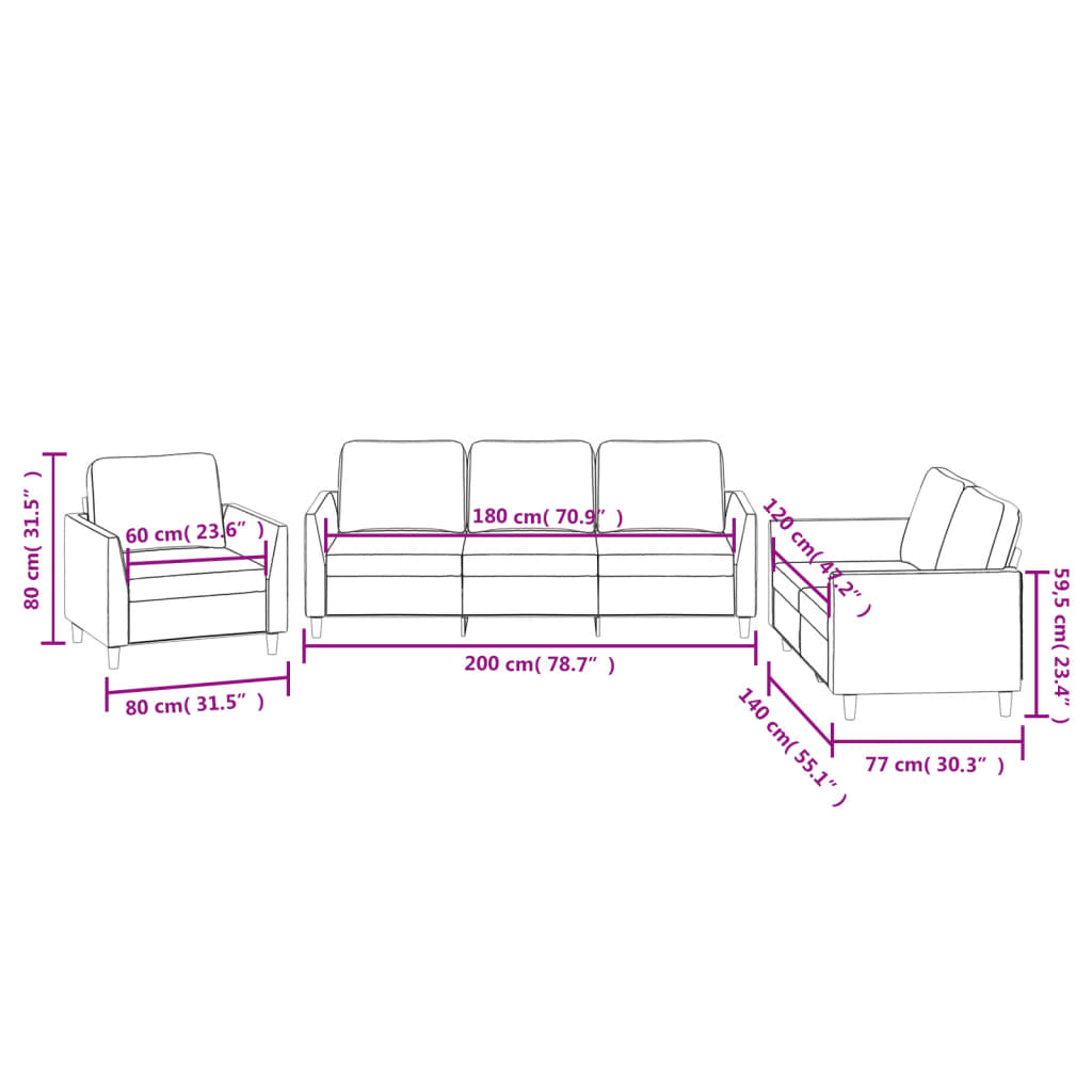 Set de canapele cu perne, 3 piese, gri, piele ecologică