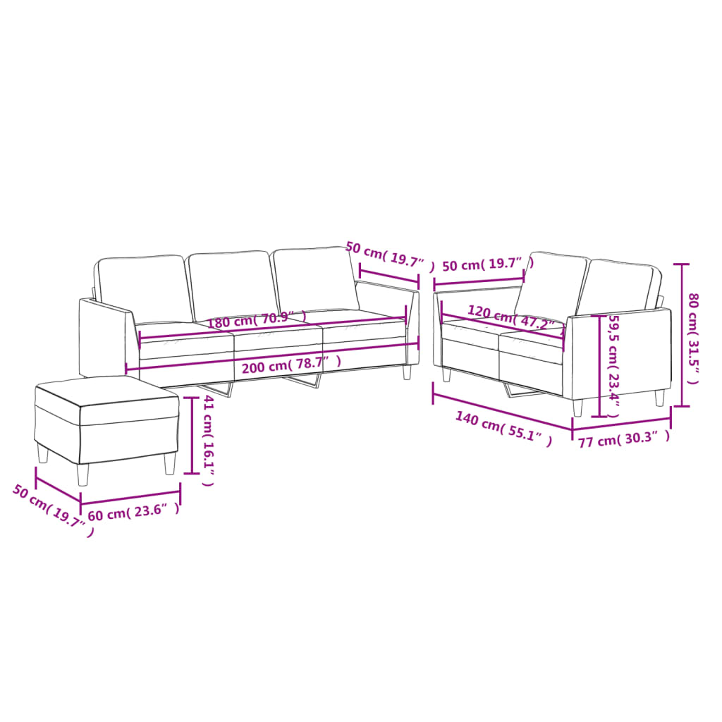 Set de canapele cu perne, 3 piese, negru, piele ecologică