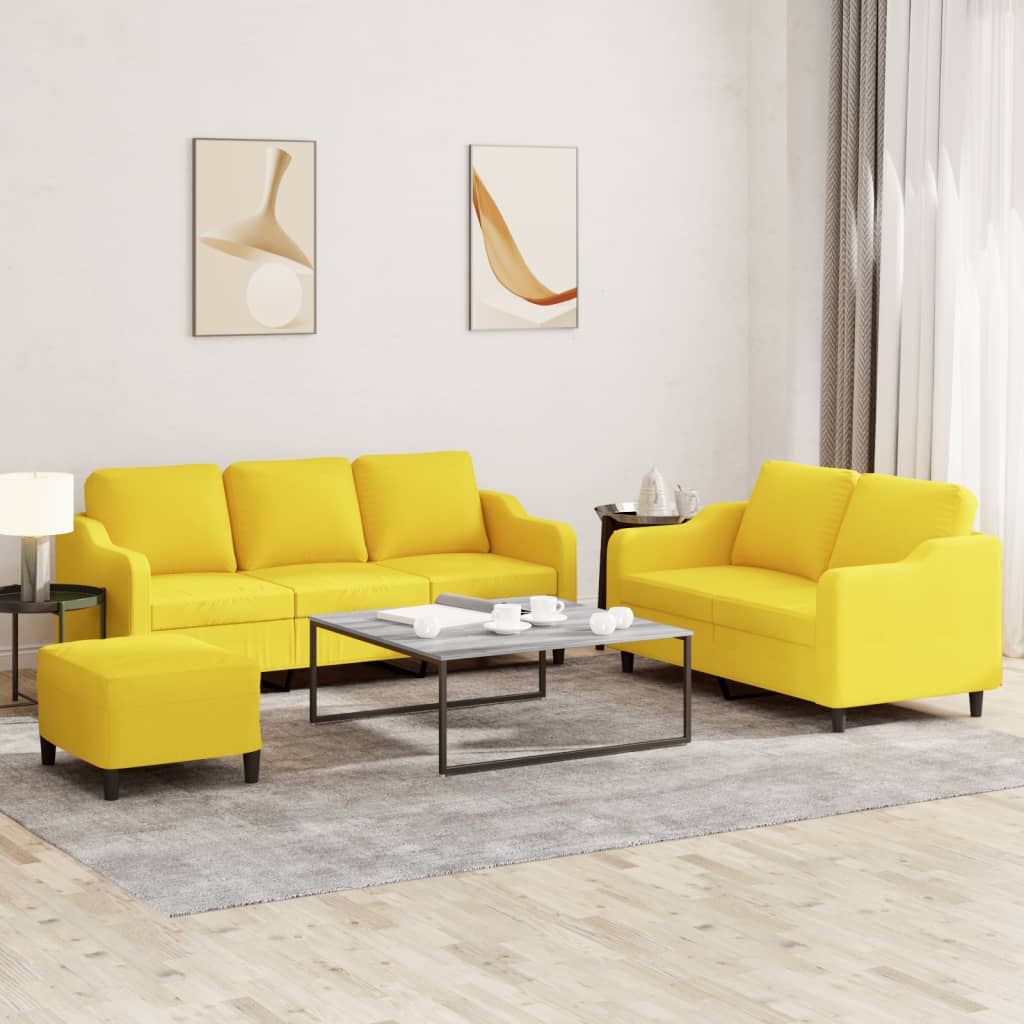 Set de canapele cu perne, 3 piese, galben deschis, textil