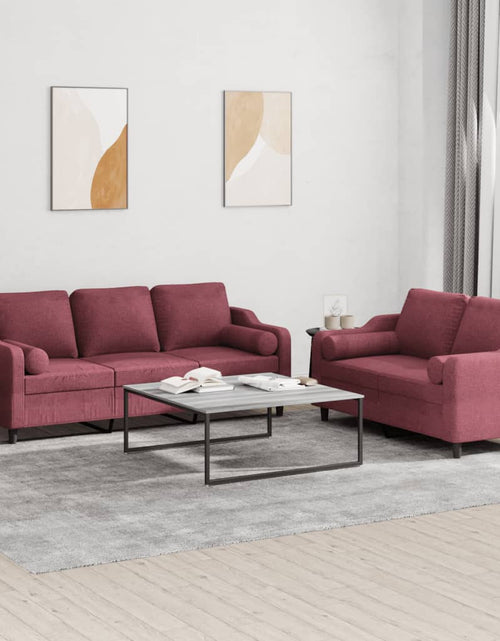 Încărcați imaginea în vizualizatorul Galerie, Set canapea cu perne, 2 piese, roșu vin, material textil
